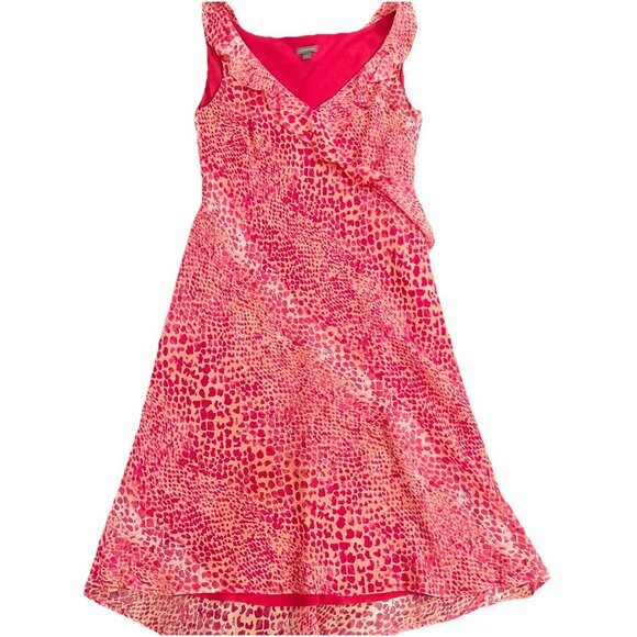 Ann Taylor Women’s Silk Animal Print Dress Sleeveless Ruffle Size 4 Ruffle Coral - Picture 1 of 8